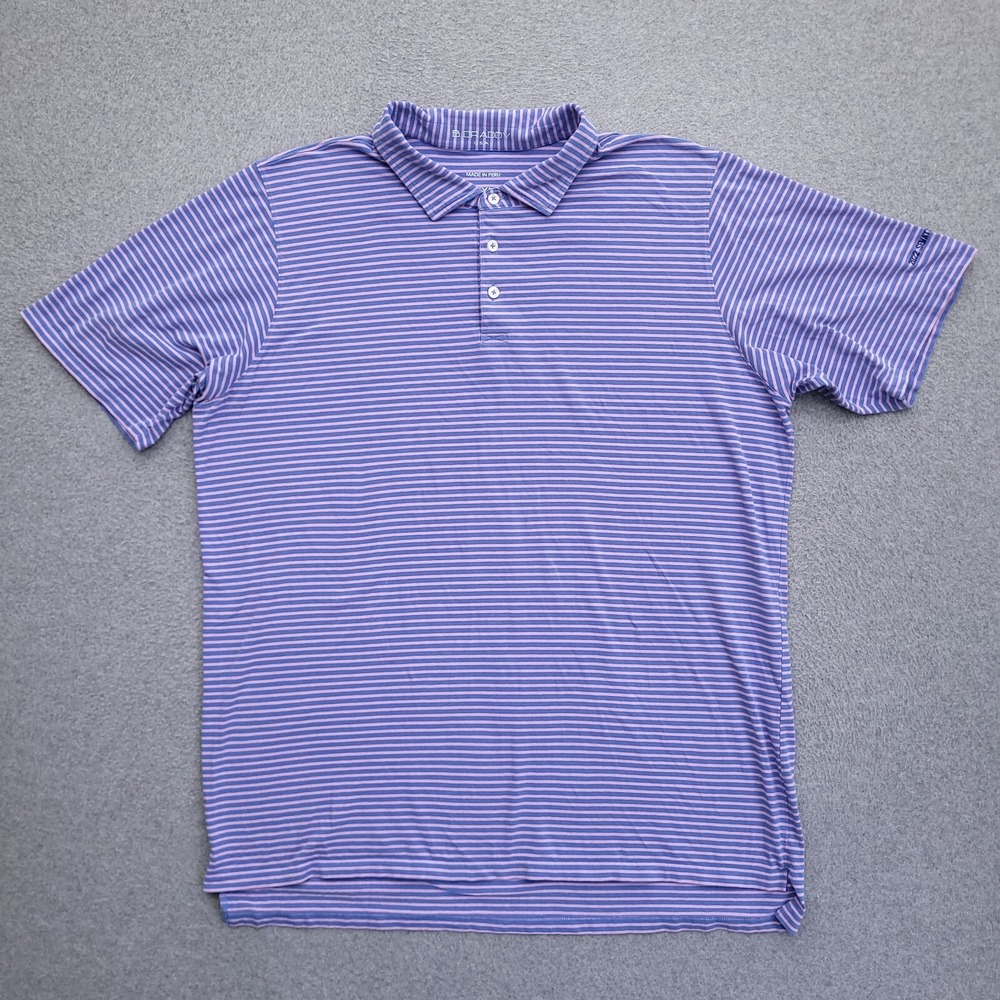 B.Draddy Polo Shirt Mens XXL Golf Performance Pima Stretch Blue Stripe USA